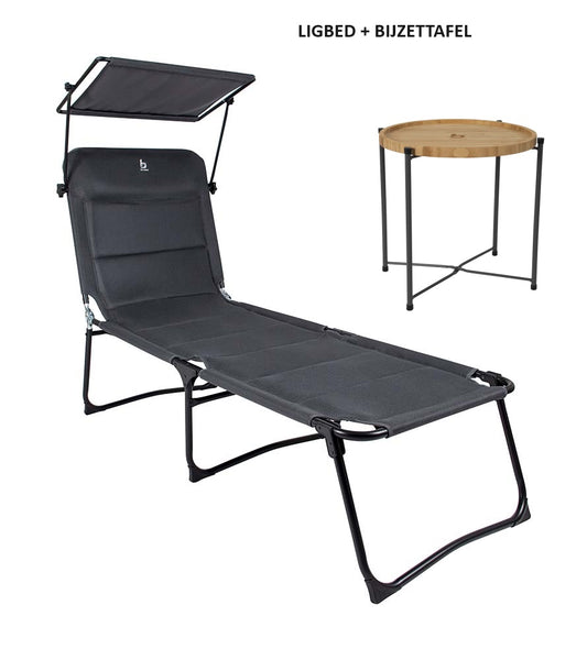 Ligbed met zonnescherm + Bijzettafel